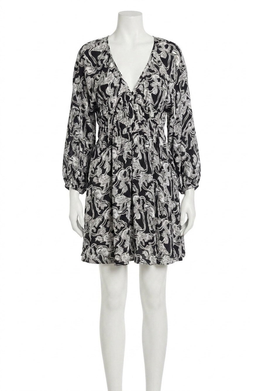 NEW BA&SH iwa printed satin-jacquard mini dress in black
